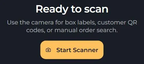 CakeTrack's Scan screen in its ready state: a camera icon, the words Ready to scan, and a Start Scanner button, shown with demonstration data.