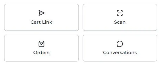 CakeTrack dashboard shortcut tiles, including Cart Link, Scan, Orders, and Conversations, shown with demonstration data.